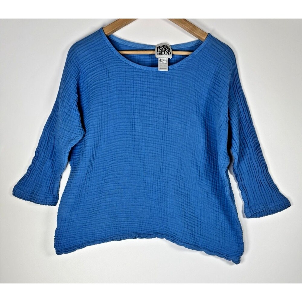 Prairie Underground Blouse Womens Large Blue Cotton Gauze Textured USA Made Boho